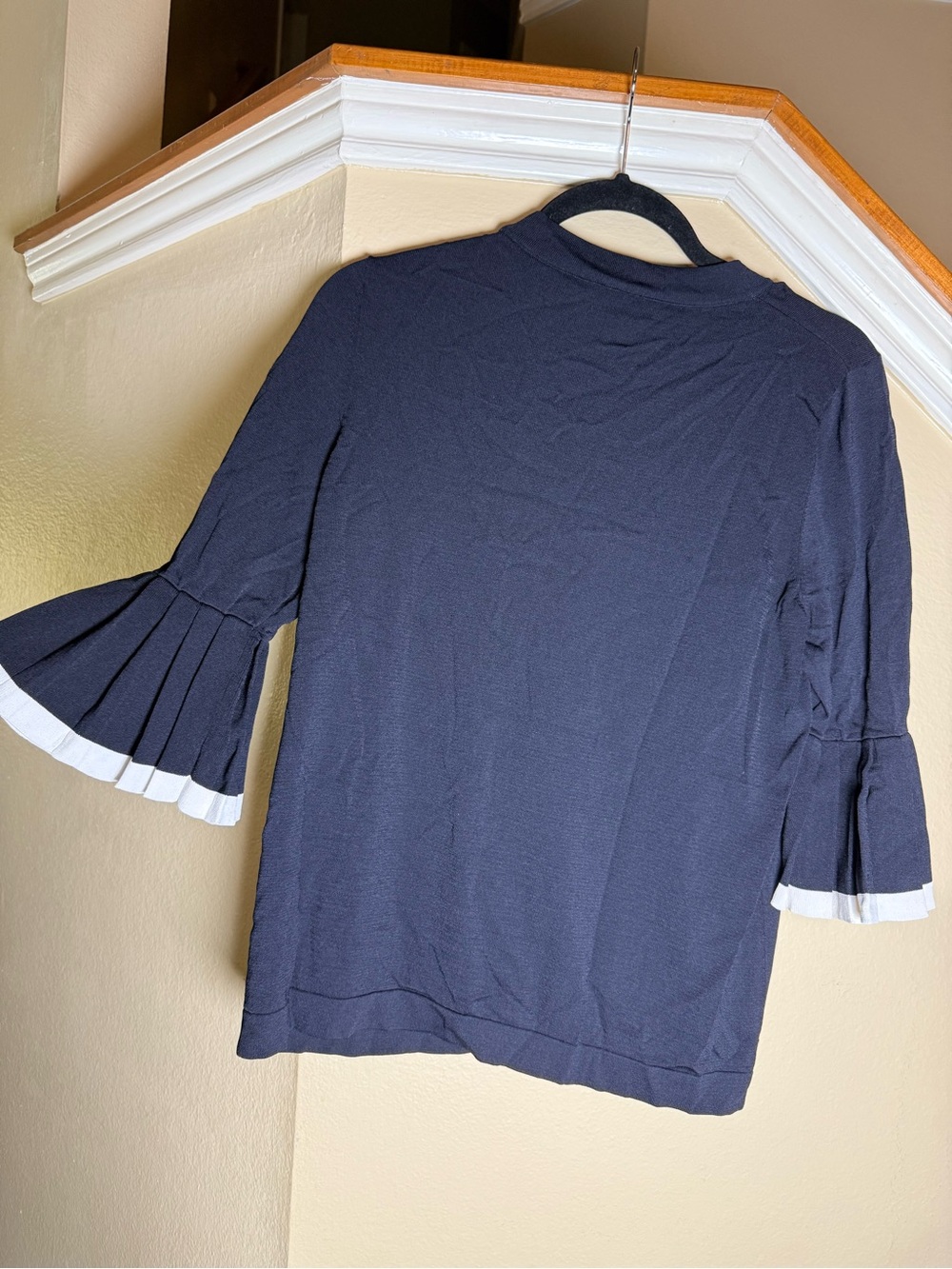 COS Navy Bell Sleeve Top White Trim Size 6 Minimalist